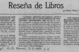 Reseña de libros  [artículo] Marino Muñoz Lagos.