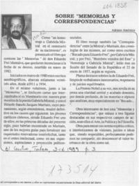 Sobre "Memorias y correspondencias"  [artículo] Adriano Améstica.