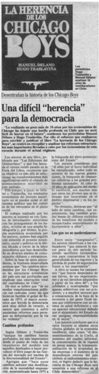 Una Difícil "herencia" para la democracia