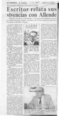 Escritor relata sus vivencias con Allende  [artículo].