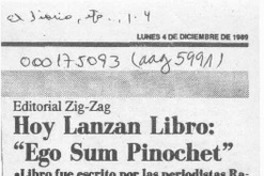 Hoy lanzan libro "Ego sum Pinochet"  [artículo].