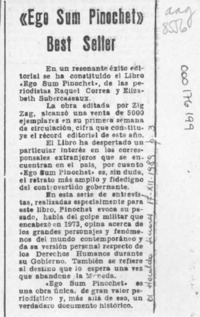 "Ego sum Pinochet" best seller  [artículo].