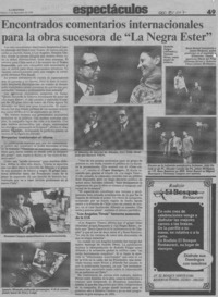 Encontrados comentarios internacionales para la obra sucesora de "La negra Ester"  [artículo].