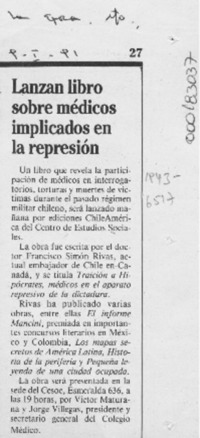 Lanzan libro sobre médicos implicados en la represión  [artículo].