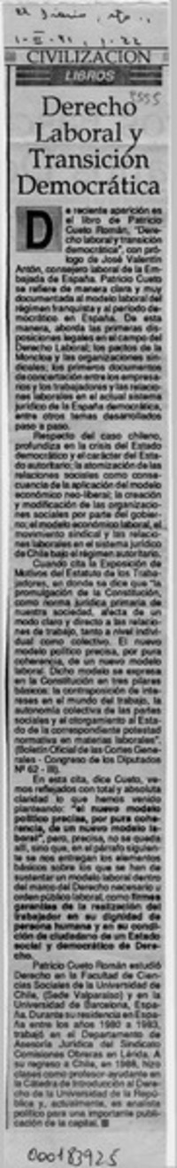 Derecho laboral y transición democrática  [artículo].