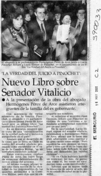 Nuevo libro sobre senador vitalicio  [artículo]