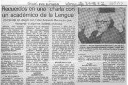 Recuerdos en una charla con un académico de la lengua  [artículo] Antonio Mihoevic Peric.