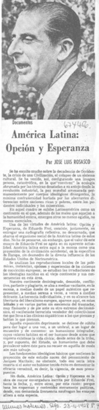 América Latina, opción y esperanza