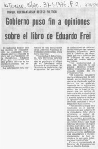 Gobierno puso fin a opiniones sobre el libro de Eduardo Frei.