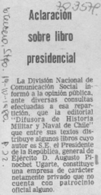Aclaración sobre libro presidencial.