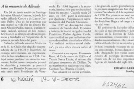 A la memoria de Allende  [artículo] Edison Barría