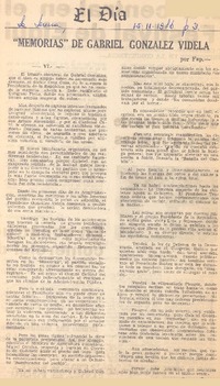 "Memorias" de Gabriel González Videla (VI)