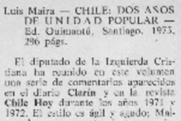 Chile: dos años de unidad popular