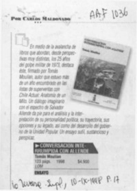 Conversacion interrumpida con Allende  [artículo] Carlos Maldonado.