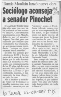 Sociólogo aconseja a senador Pinochet