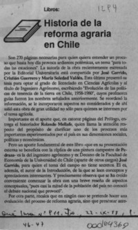 Historia de la reforma agraria en Chile  [artículo] V. M.
