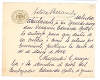 [Tarjeta] 1949 mar. 15, Santiago, Chile [a] Joaquín Edwards Bello