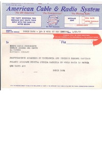 [Telegrama] 1957, ene. 14, New York [a] Carlos Ibáñez del Campo, Santiago, Chile