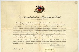 Letras patentes [Carta credencial] [a] Gabriela Mistral, Cónsul Particular de Elección en Madrid, España.