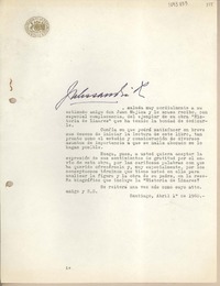 [Carta] 1960 abril 1, Santiago, Chile [a] Juan Mujica, Arequipa, Perú