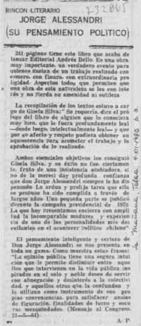Jorge Alessandri (su pensamiento político)