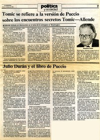 Tomic se refiere a la versión de Puccio sobre los encuentros secretos Tomic-Allende  [artículo] Radomiro Tomic.