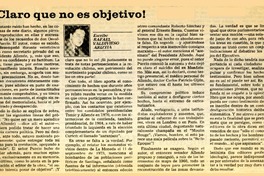 Claro que no es objetivo!  [artículo] Rafael Valdivieso Ariztía.