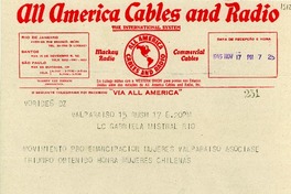 [Telegrama] 1945 nov. 17, Valparaíso, [Chile] [a] Gabriela Mistral, Rio [de Janeiro], [Brasil]