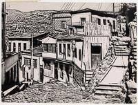 Valparaíso en alto contraste simulando grabado en madera