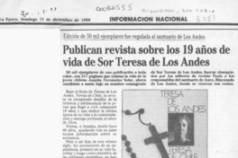 Publican revista sobre los 19 años de vida de Sor Teresa de Los Andes  [artículo].