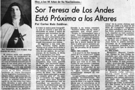 Sor Teresa de Los Andes está próxima a los altares