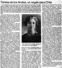 Teresa de Los Andes, un regalo para Chile