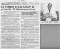 La "Historia de Los Andes" se presenta oficialmente mañana  [artículo] G. G. V.