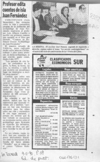 Profesor edita cuentos de isla Juan Fernández  [artículo] Inés Benavides.