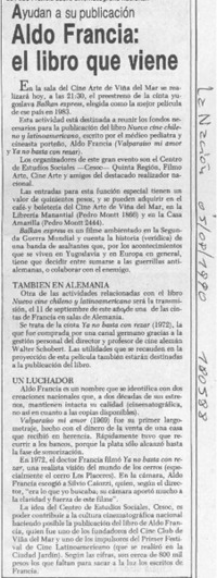 Aldo Francia, el libro que viene  [artículo].