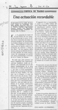 Una actuación recordable  [artículo] Eduardo Guerrero.