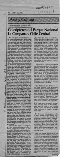 Coleópteros del Parque Nacional La Campana y Chile Central  [artículo] Sara Vial.