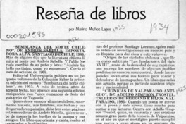 Reseña de libros  [artículo] Marino Muñoz Lagos.