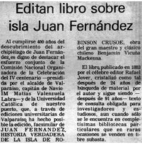 Editan libro sobre isla Juan Fernández.
