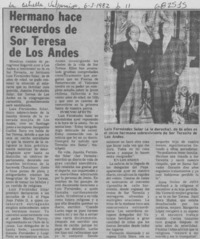Hermano hace recuerdos de Sor Teresa de Los Andes.