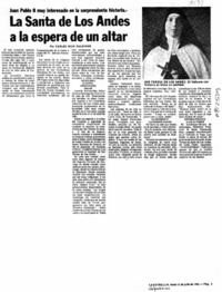 La Santa de Los Andes a la espera de un altar