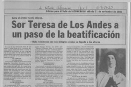 Sor Teresa de Los Andes a un paso de la beatificación.