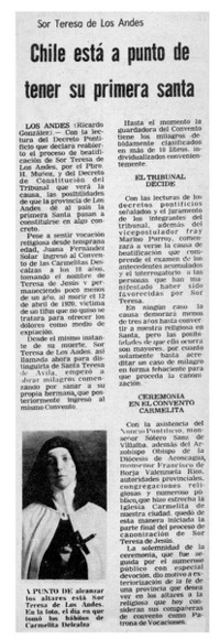 Chile está a punto de tener su primera santa.