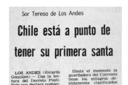 Chile está a punto de tener su primera santa.