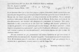 La cultura de la Isla de Pascua  [artículo] Hernán Poblete Varas.