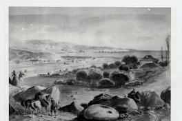 [Valparaíso, sector costero, caminos de tierra, además se divisan unas casas y unos hombres con caballos]