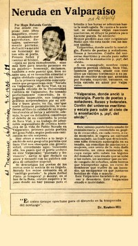 Neruda en Valparaíso  [artículo] Hugo Rolando Cortés.