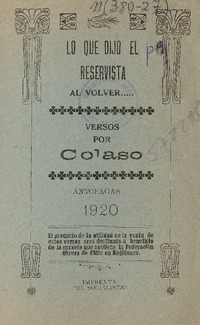Lo que dijo el reservista al volver ... : versos por Colaso.