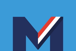 [Eme azul con banda presidencial y fondo celeste]