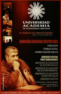 Universidad Academia de Humanismo Cristiano tu espacio de oportunidades diverso, pluralista y participativo : admisión carreras vespertinas.